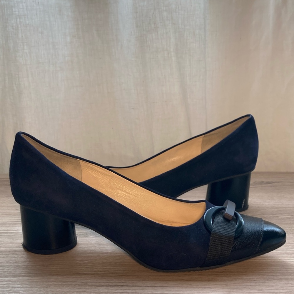 Brunate Elegant Navy/black Block Heel Pumps Italy 39,5